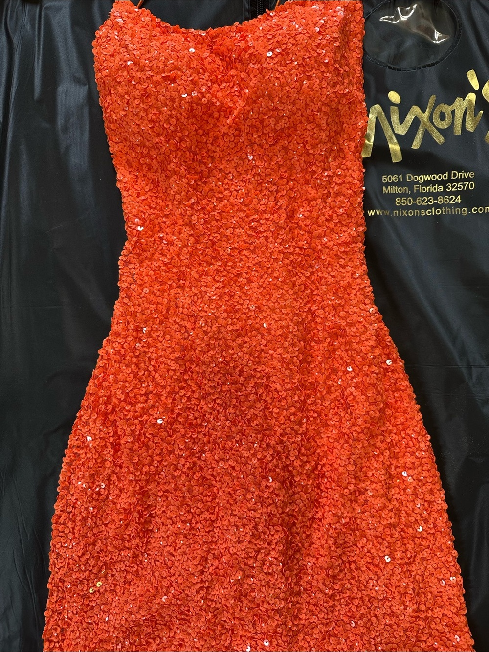 Strapless Sequined Orange Prom Dress